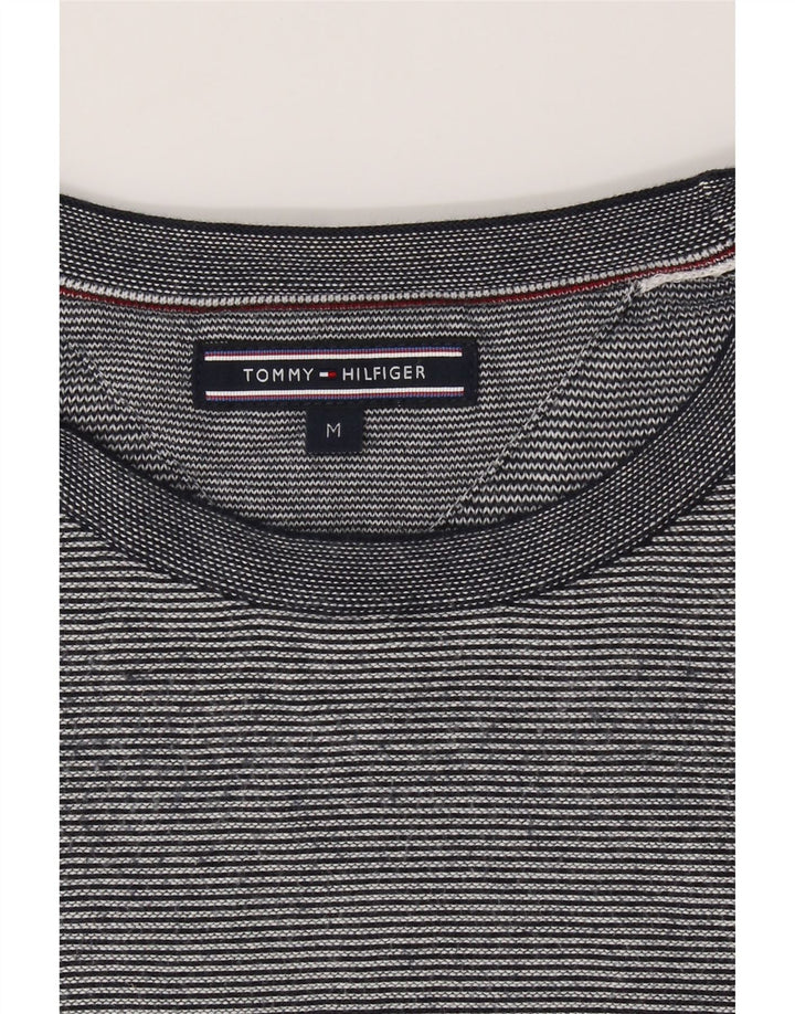 TOMMY HILFIGER Mens Crew Neck Jumper Sweater Medium Grey Pinstripe Cotton Vintage Tommy Hilfiger and Second-Hand Tommy Hilfiger from Messina Hembry 