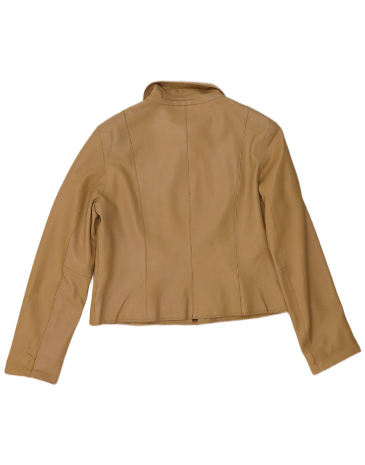Helium Womens Crop Leather Jacket UK 14 Medium Beige Leather