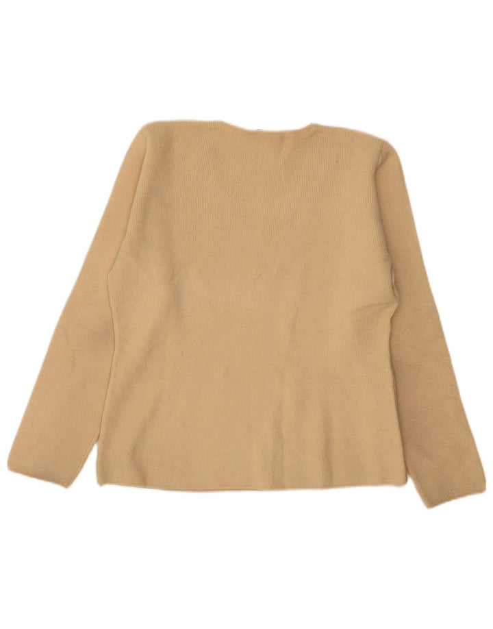 Zara Womens V-Neck Jumper Sweater UK 16 Large Beige Wool