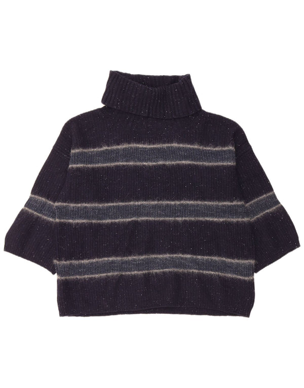 Massimo Dutti Womens 3/4 Sleeve Roll Neck Jumper Sweater UK 14 Medium Navy