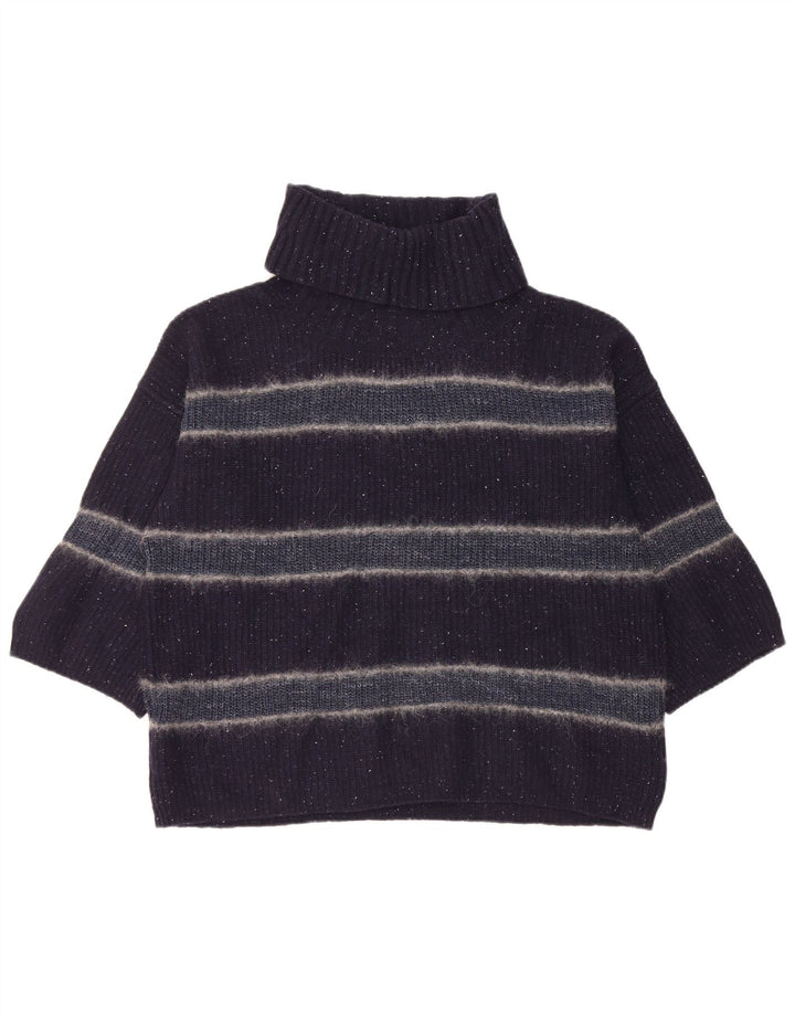 Massimo Dutti Womens 3/4 Sleeve Roll Neck Jumper Sweater UK 14 Medium Navy
