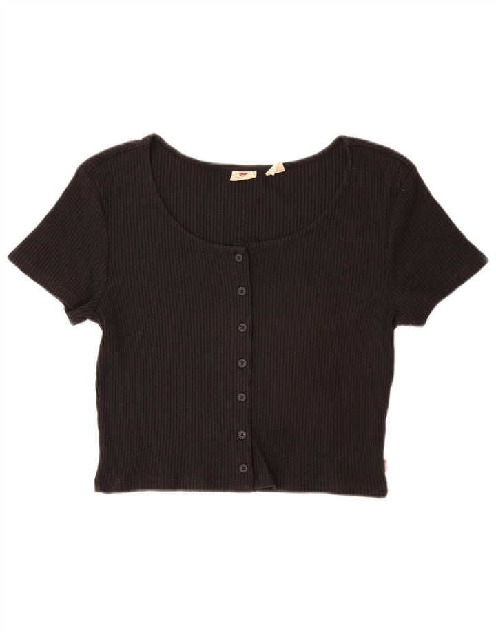 Levi's Womens Crop Short Sleeve Shirt Blouse UK 14 Large Black