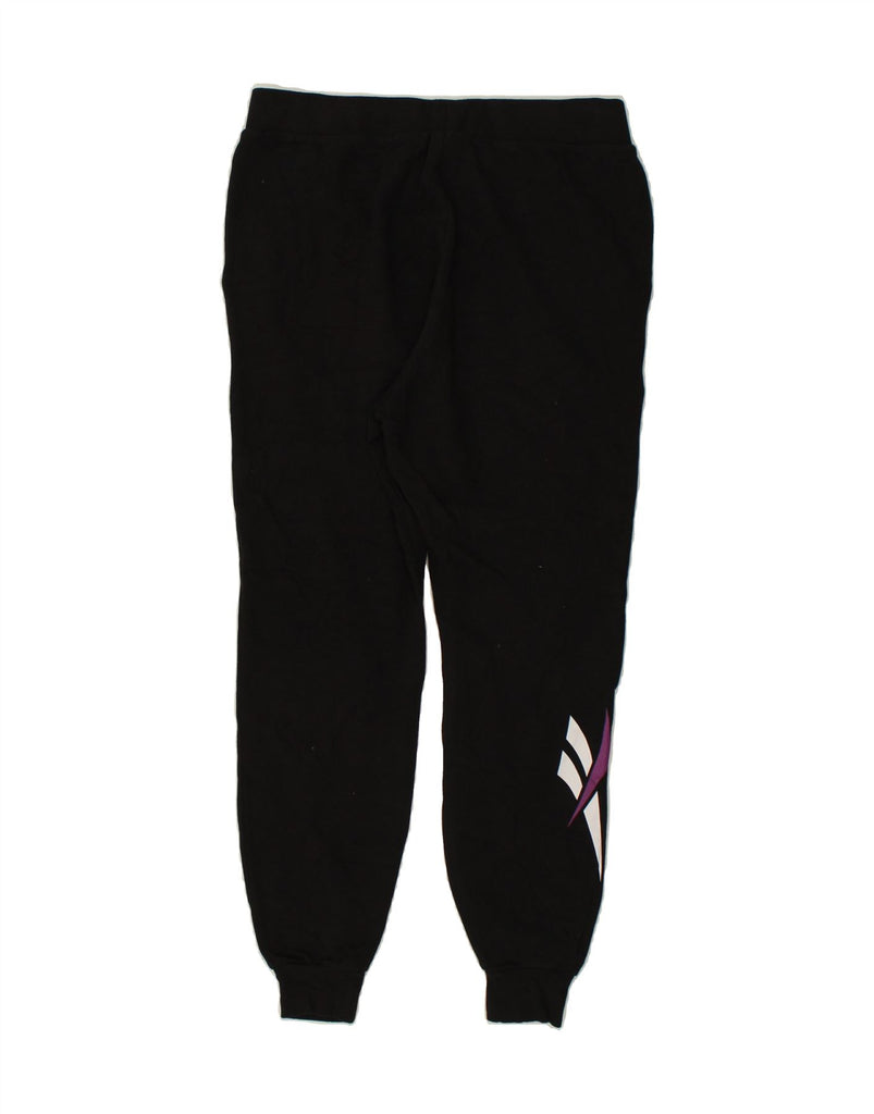 REEBOK Womens Graphic Tracksuit Trousers Joggers UK 14 Large Black | Vintage Reebok | Thrift | Second-Hand Reebok | Used Clothing | Messina Hembry 