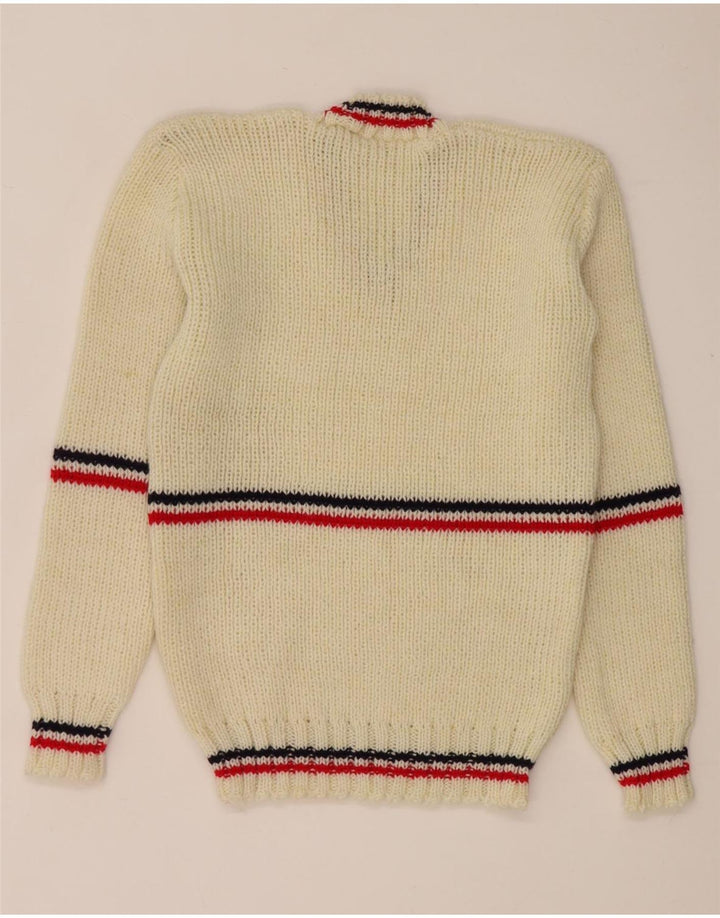 Vintage Mens V-Neck Jumper Sweater Small White Striped