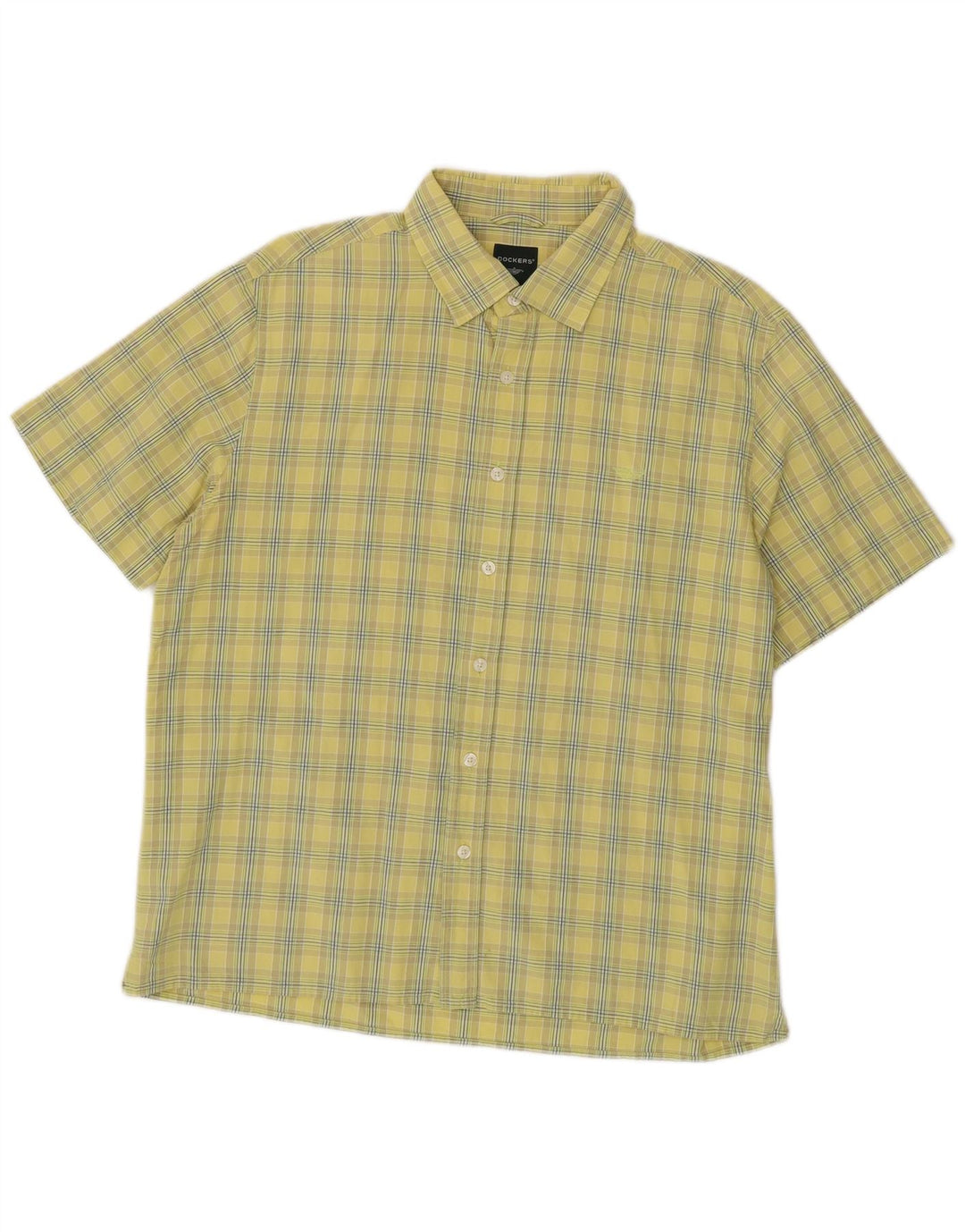 DOCKERS Mens Short Sleeve Shirt Size 42/44 Large Yellow Check