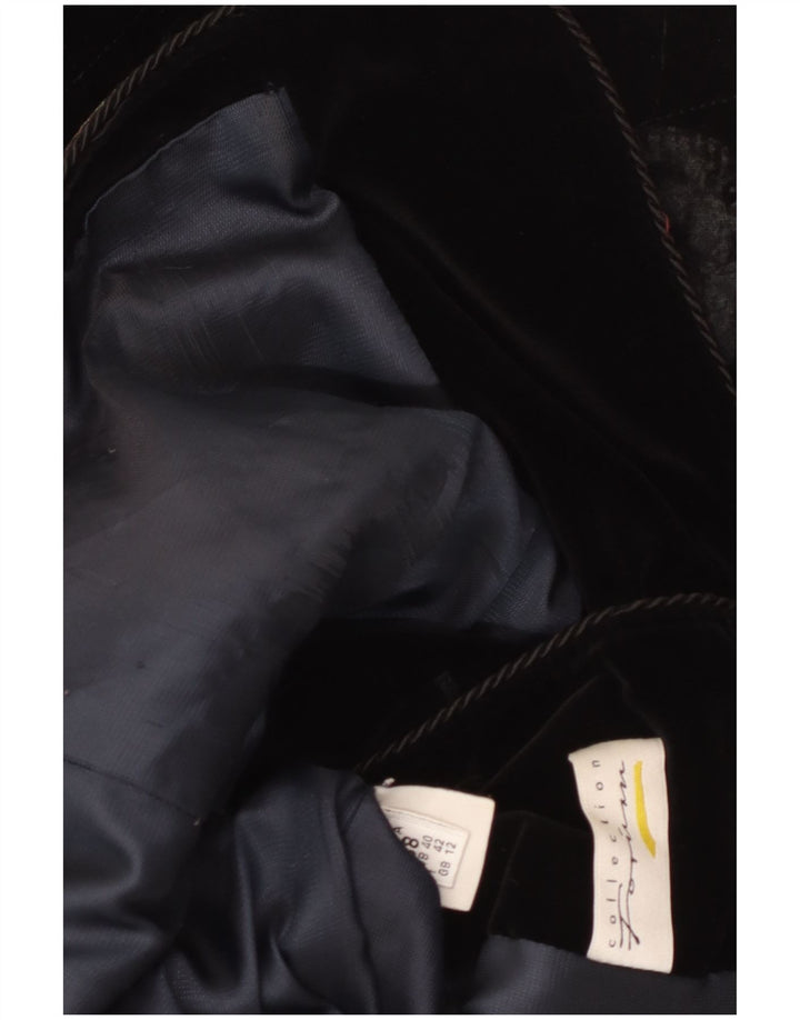 Vintage Womens Graphic Velvet Overcoat UK 12 Medium Black Floral