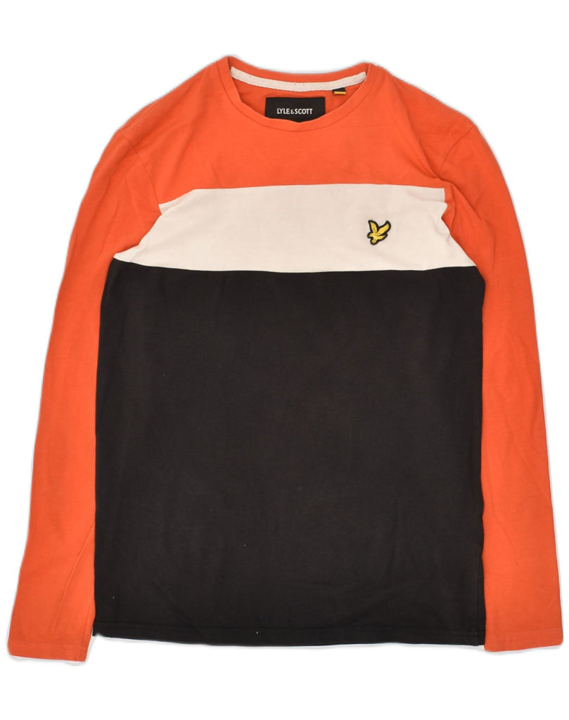 LYLE & SCOTT Mens Top Long Sleeve XS Orange Colourblock Cotton | Vintage Lyle & Scott | Thrift | Second-Hand Lyle & Scott | Used Clothing | Messina Hembry 