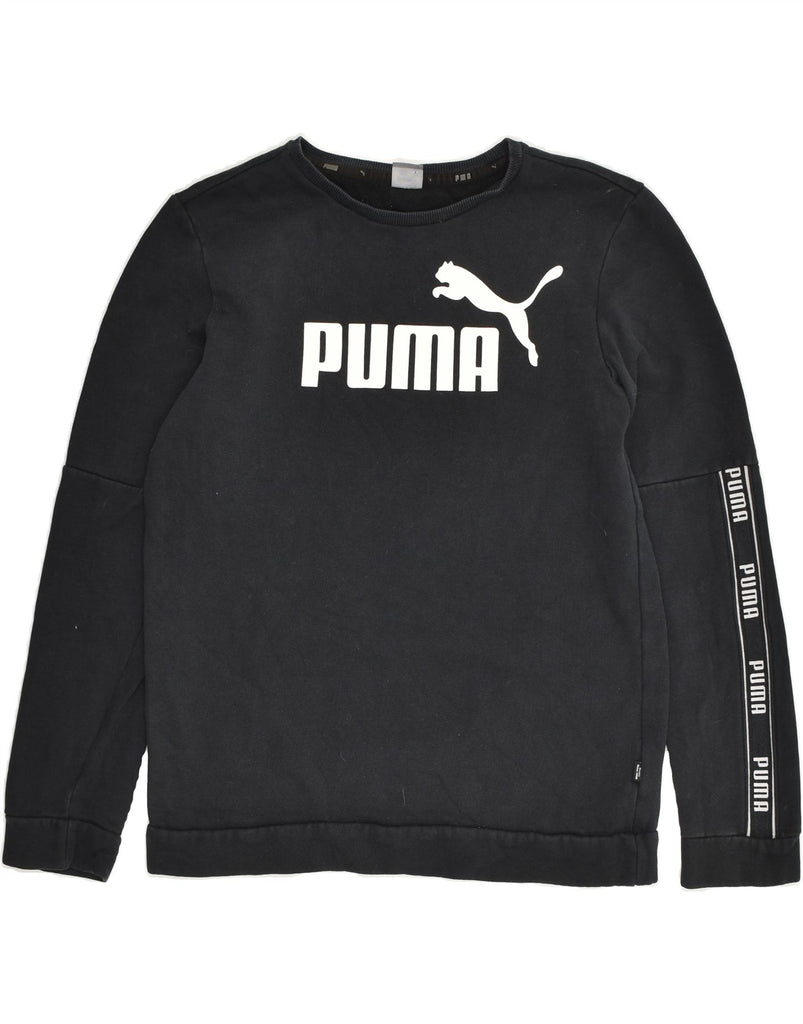 PUMA Boys Graphic Sweatshirt Jumper 15-16 Years Black Cotton | Vintage Puma | Thrift | Second-Hand Puma | Used Clothing | Messina Hembry 