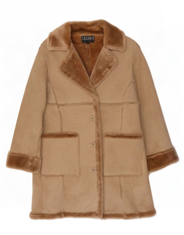 Casamia Womens Oversized Sherpa Overcoat UK 10 Small Beige Polyester
