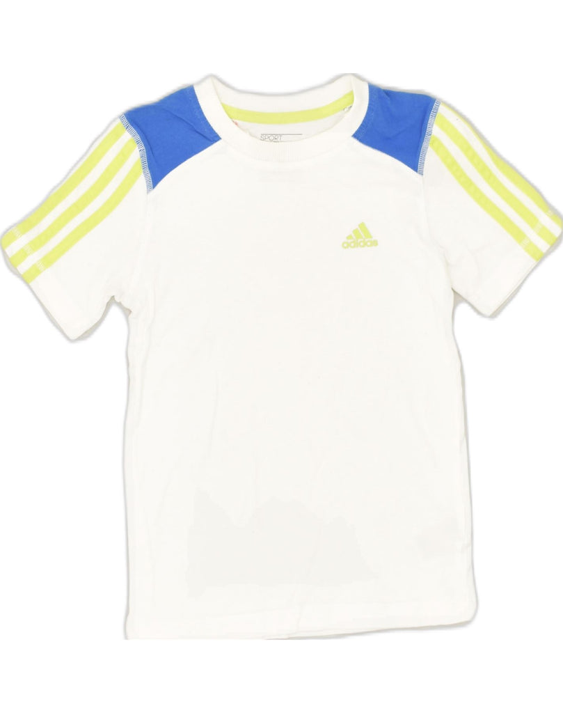 ADIDAS Boys T-Shirt Top 7-8 Years White Colourblock Cotton | Vintage Adidas | Thrift | Second-Hand Adidas | Used Clothing | Messina Hembry 