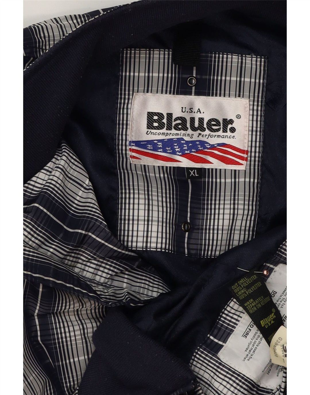 Blauer Mens Bomber Jacket UK 42 XL Navy Blue Check Polyester