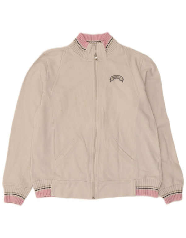 Champion Womens Tracksuit Top Jacket UK 14 Medium White Colourblock Cotton
