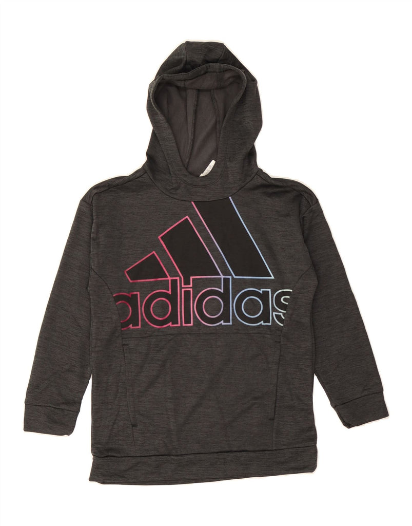 ADIDAS Boys Graphic Hoodie Jumper 13-14 Years Large Black Polyester Vintage Adidas and Second-Hand Adidas from Messina Hembry 