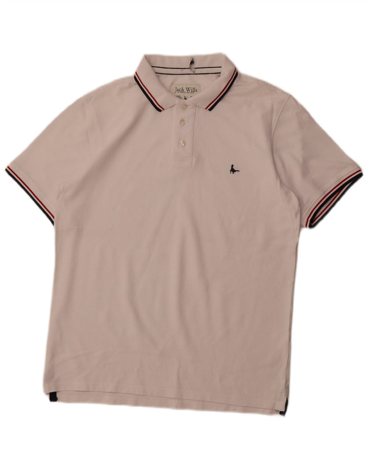 JACK WILLS Mens Polo Shirt Medium White Cotton