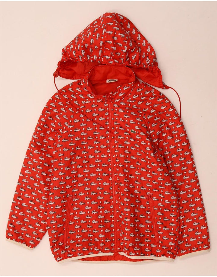 Lacoste Girls Graphic Hooded Windbreaker Jacket 11-12 Years Red Polyester