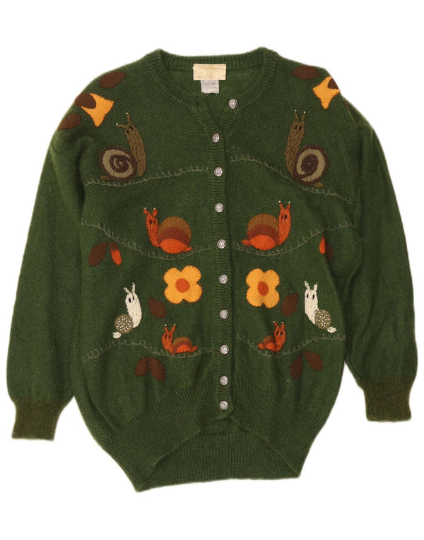 Vintage Womens Graphic Oversized Cardigan Sweater UK 14 Medium Green Floral
