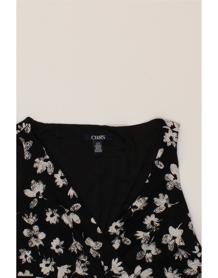 CHAPS Womens Sleeveless A-Line Dress UK 14 Large Black Floral Polyester Vintage Chaps and Second-Hand Chaps from Messina Hembry 
