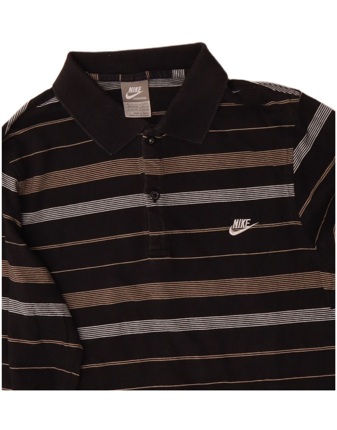 NIKE Mens Long Sleeve Polo Shirt Small Black Striped Cotton