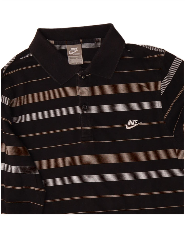 NIKE Mens Long Sleeve Polo Shirt Small Black Striped Cotton