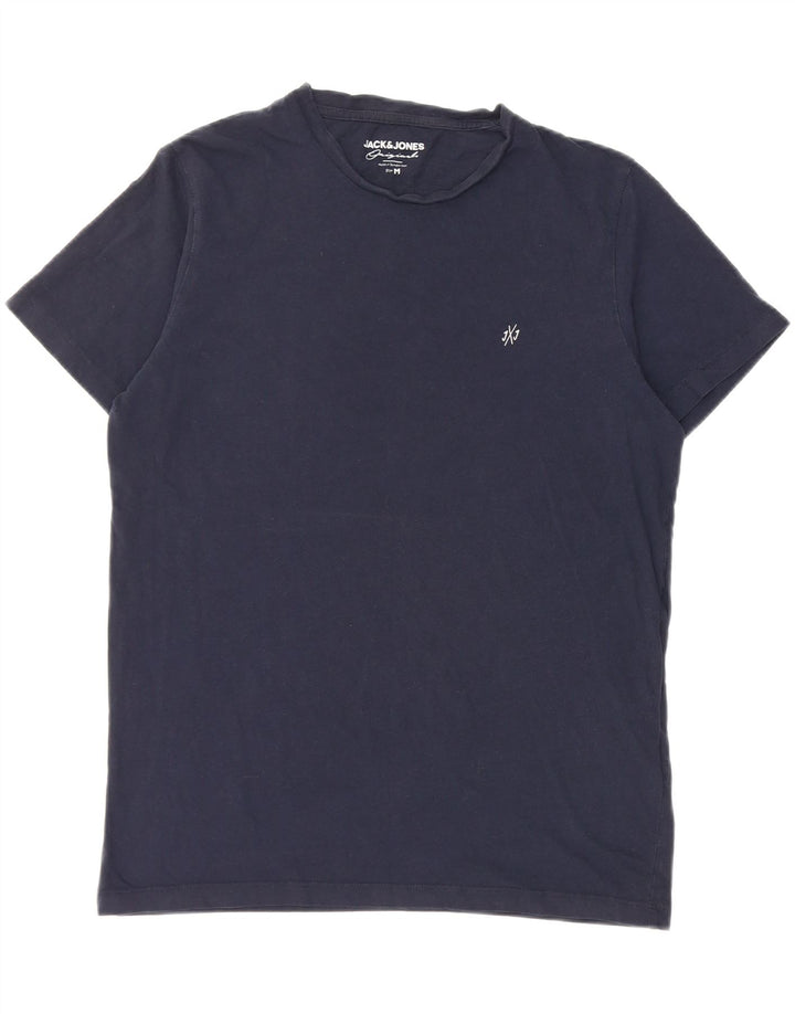 JACK & JONES Mens T-Shirt Top Medium Navy Blue Cotton