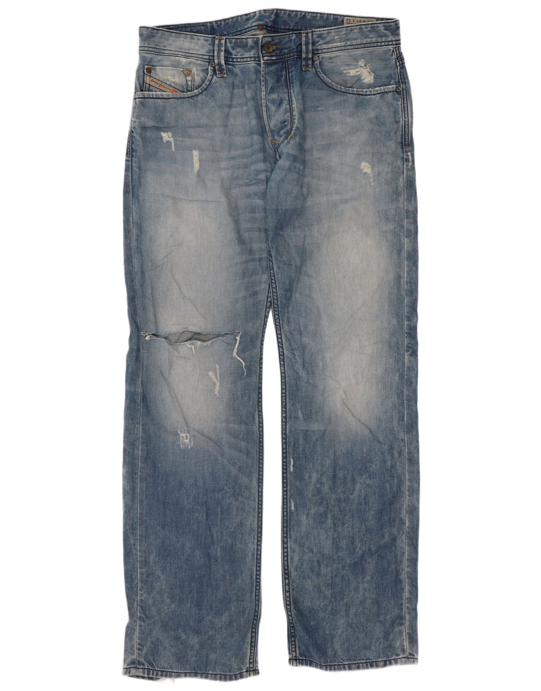 Diesel Mens Larkee Distressed Regular Straight Jeans W33 L32 Blue Cotton