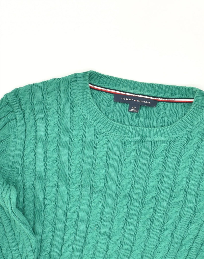 TOMMY HILFIGER Womens Crew Neck Jumper Sweater UK 8 Small Green Striped | Vintage Tommy Hilfiger | Thrift | Second-Hand Tommy Hilfiger | Used Clothing | Messina Hembry 