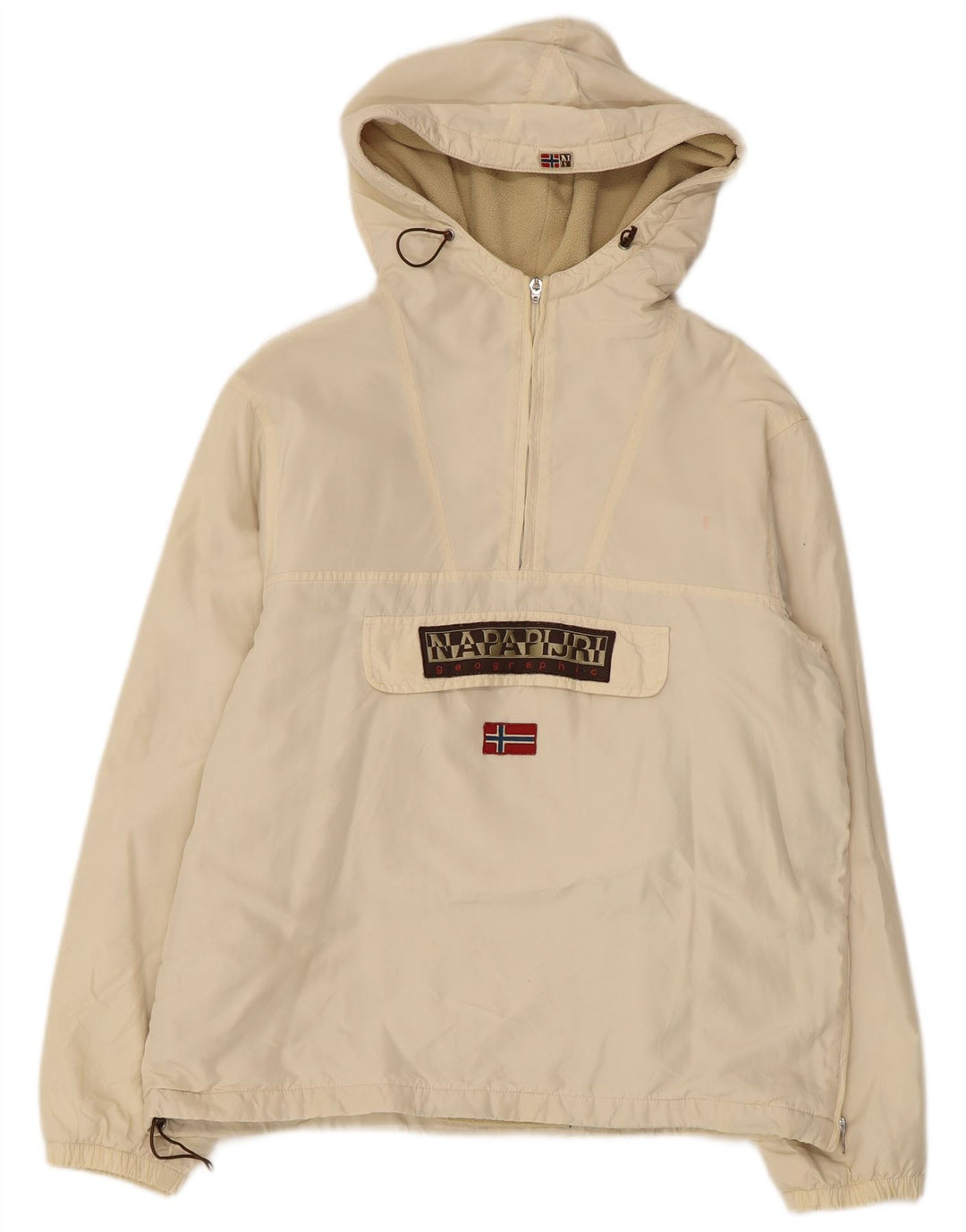 NAPAPIJRI Boys Graphic Hooded Anorak Jacket 15-16 Years Beige Nylon