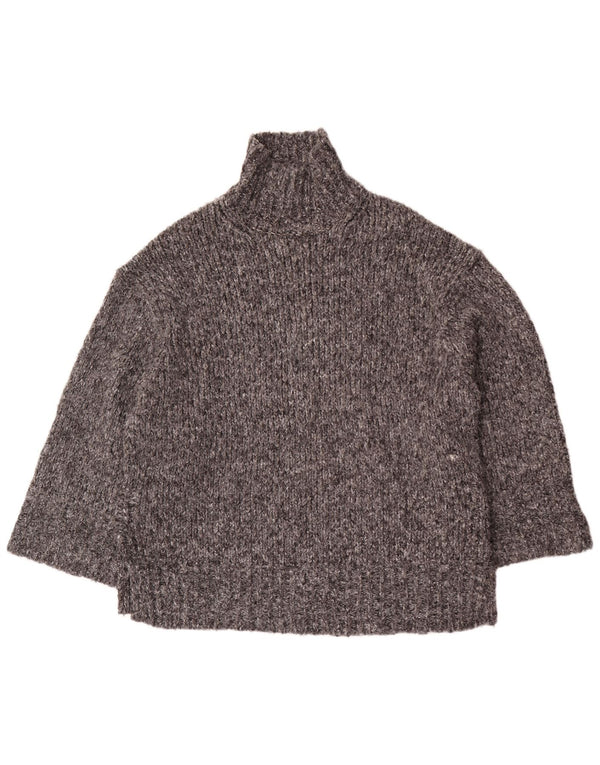 Zara Womens 3/4 Sleeve Turtle Neck Jumper Sweater UK 10 Small Grey Flecked