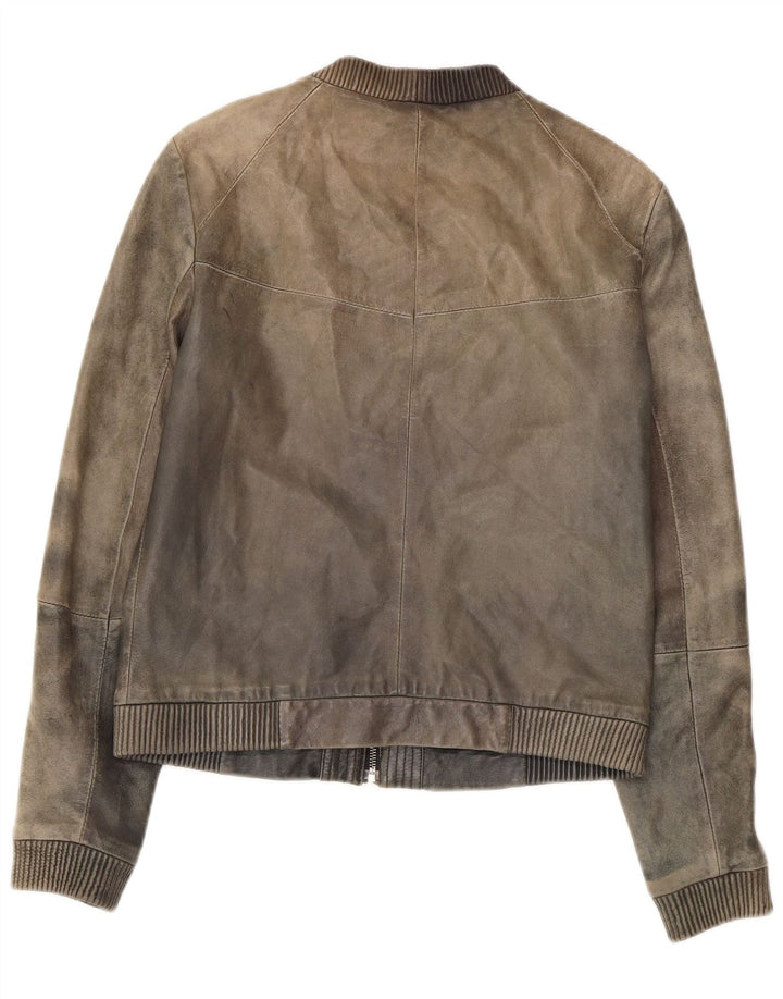 Mango Womens Leather Jacket UK 12 Medium Grey Leather