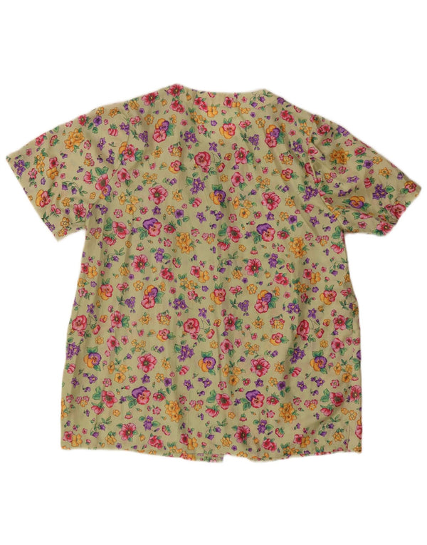 Vintage Womens Short Sleeve Shirt Blouse UK 16 Large Green Floral