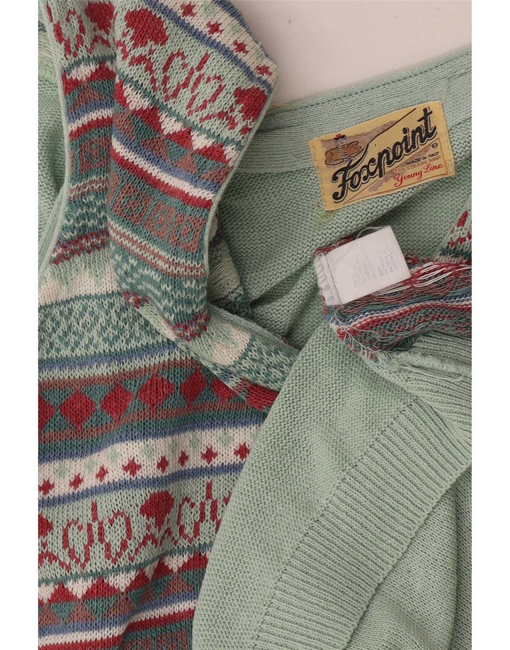 Vintage Mens Sleeveless Cardigan Sweater Medium Multicoloured Fair Isle