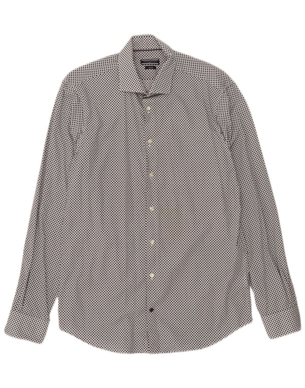 Tommy Hilfiger Mens Tailored Shirt Size 41 16 Large Navy Blue Spotted