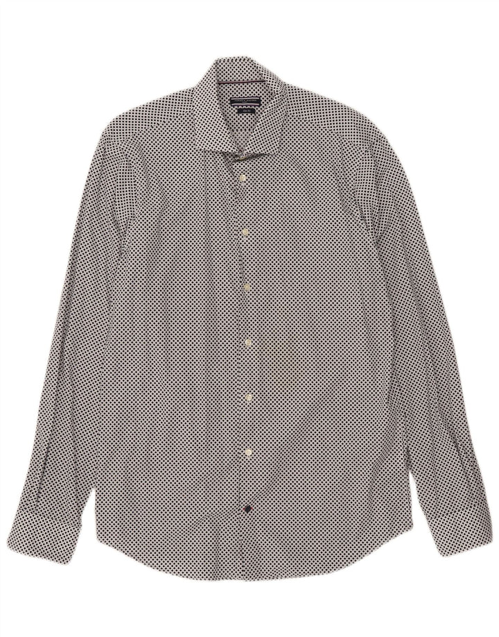 Tommy Hilfiger Mens Tailored Shirt Size 41 16 Large Navy Blue Spotted