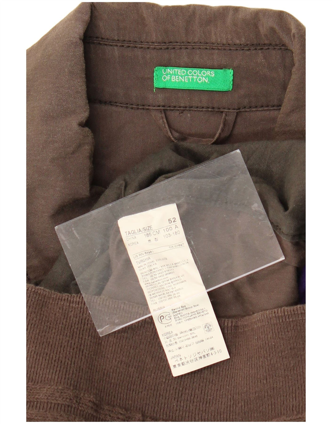BENETTON Mens Bomber Jacket IT 52 XL Brown Cotton