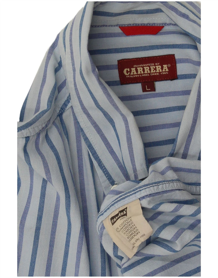 Carrera Mens Shirt Large Blue Striped Cotton