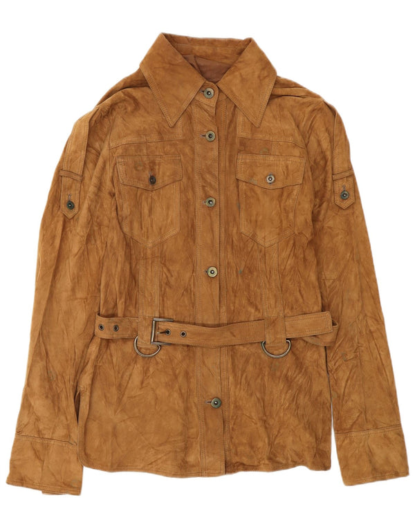 VINTAGE Womens Suede Military Jacket IT 42 Medium Brown Leather