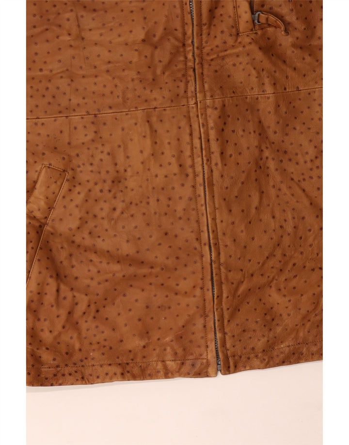 VINTAGE Mens Leather Gilet IT 56 3XL Brown Spotted