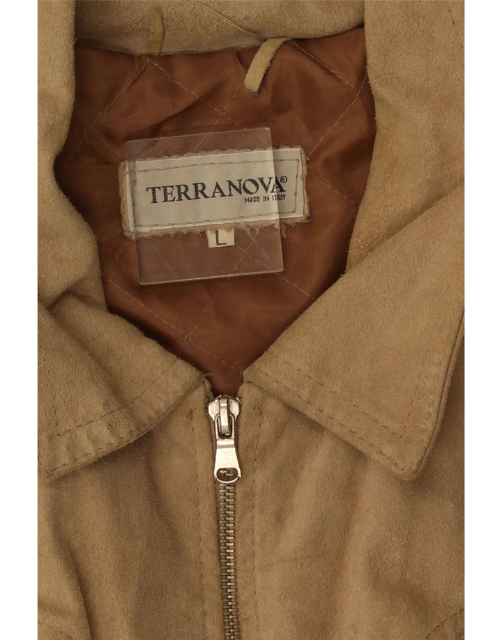 Terranova Mens Bomber Suede Jacket UK 40 Large Beige