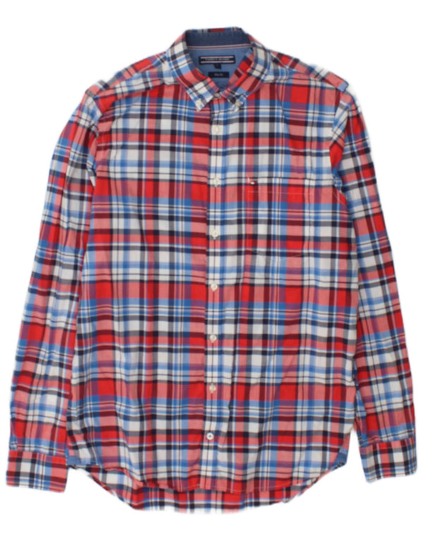 Tommy Hilfiger Mens Slim Fit Shirt Large Red Check Cotton