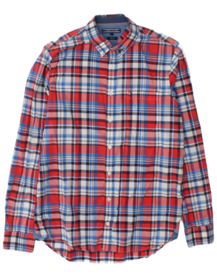 Tommy Hilfiger Mens Slim Fit Shirt Large Red Check Cotton