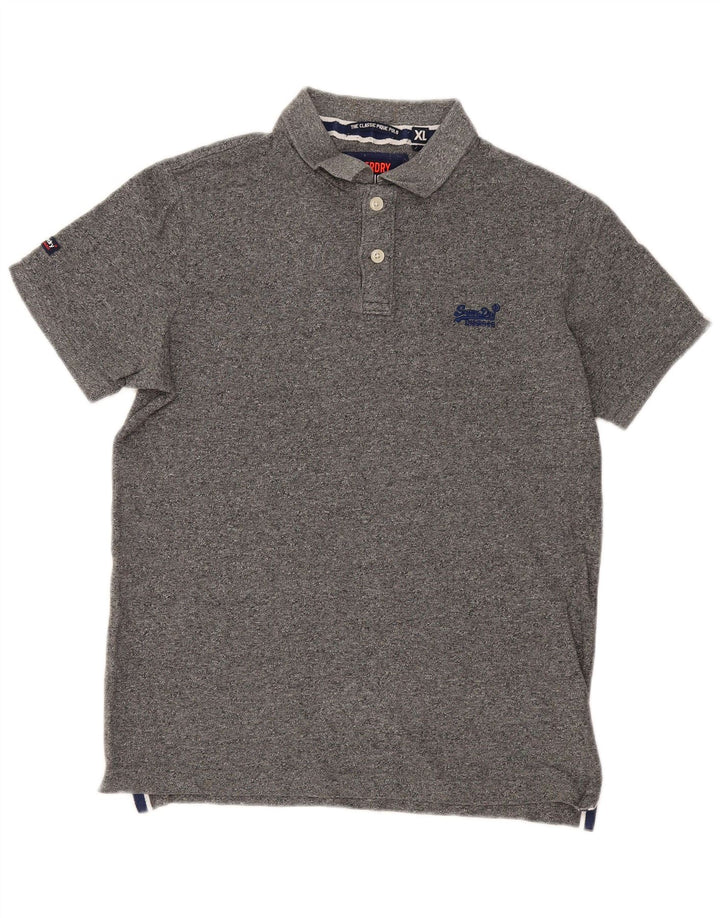 Superdry Mens Polo Shirt XL Grey Flecked Cotton