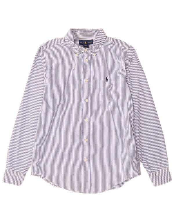 Ralph Lauren Boys Custom Fit Shirt 15-16 Years Blue Pinstripe Cotton