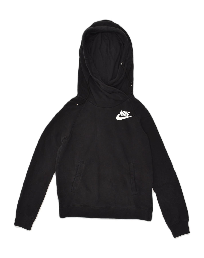 NIKE Womens Hoodie Jumper UK 12 Medium Black Cotton | Vintage Nike | Thrift | Second-Hand Nike | Used Clothing | Messina Hembry 