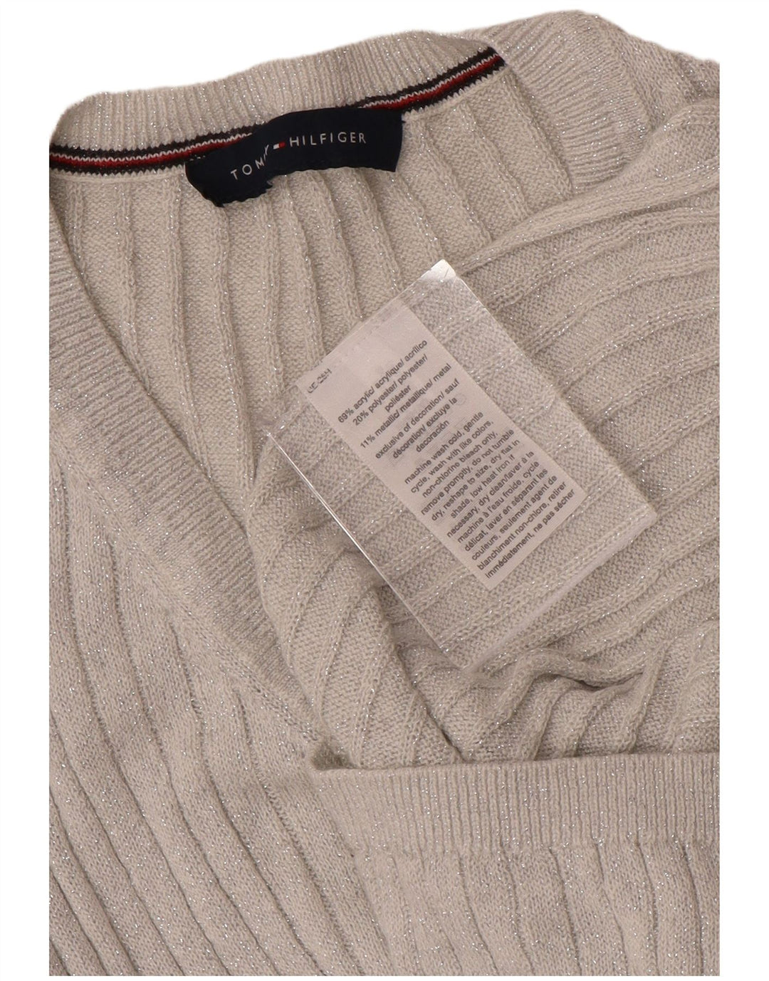 Tommy Hilfiger Womens V-Neck Jumper Sweater UK 12 Medium Grey Flecked