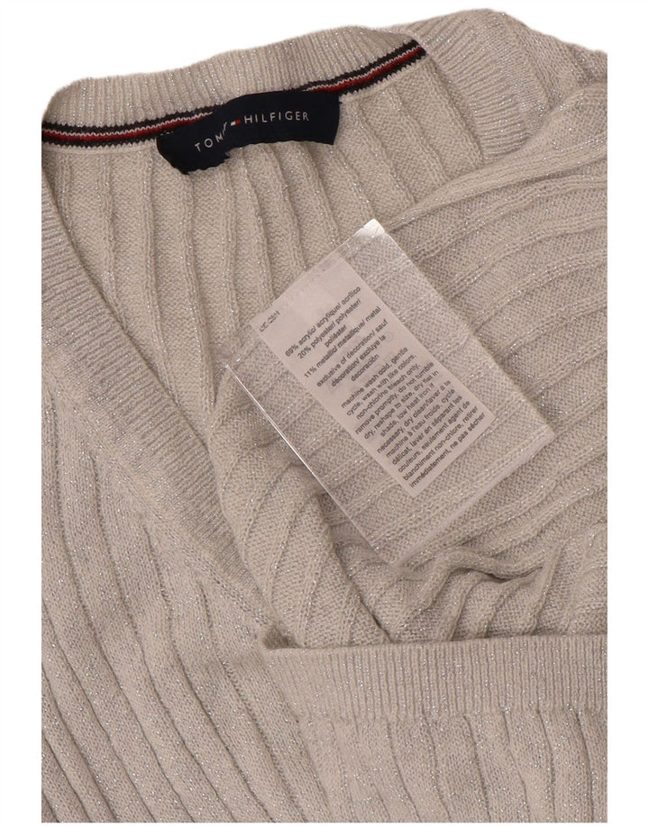 Tommy Hilfiger Womens V-Neck Jumper Sweater UK 12 Medium Grey Flecked