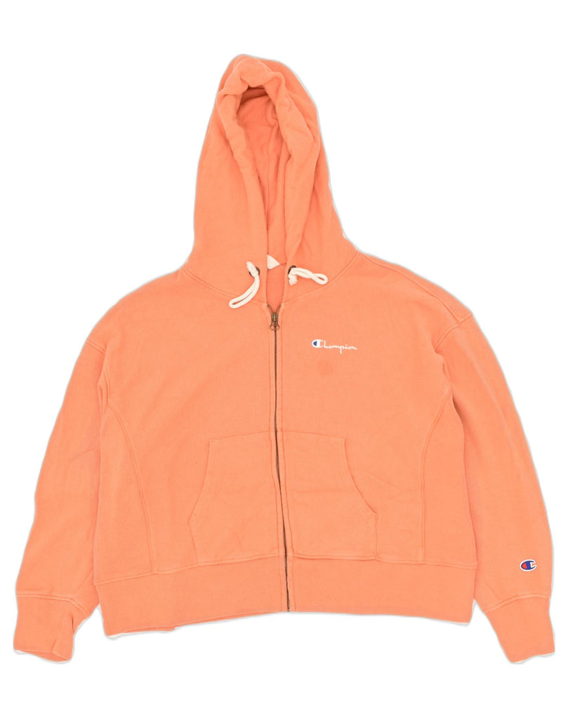 CHAMPION Womens Oversized Zip Hoodie Sweater UK 14 Large Orange Cotton | Vintage Champion | Thrift | Second-Hand Champion | Used Clothing | Messina Hembry 