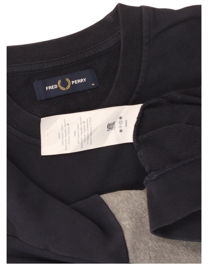 FRED PERRY Womens Sweatshirt Jumper UK 14 Medium Navy Blue Colourblock