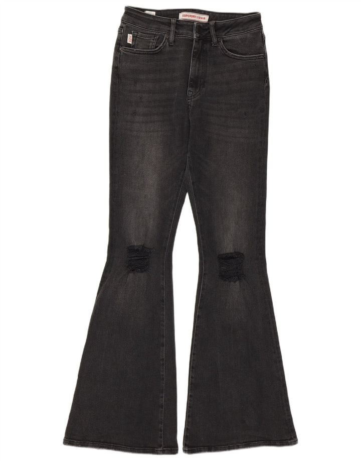 SUPERDRY Womens High Rise Distressed Flared Jeans W28 L33 Grey Cotton