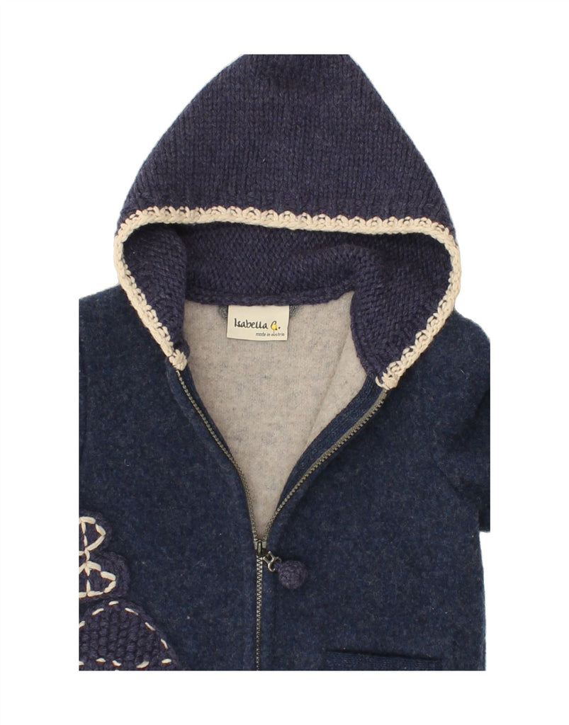 VINTAGE Girls Graphic Hooded Bomber Jacket 6-7 Years Navy Blue Wool Vintage Vintage and Second-Hand Vintage from Messina Hembry 