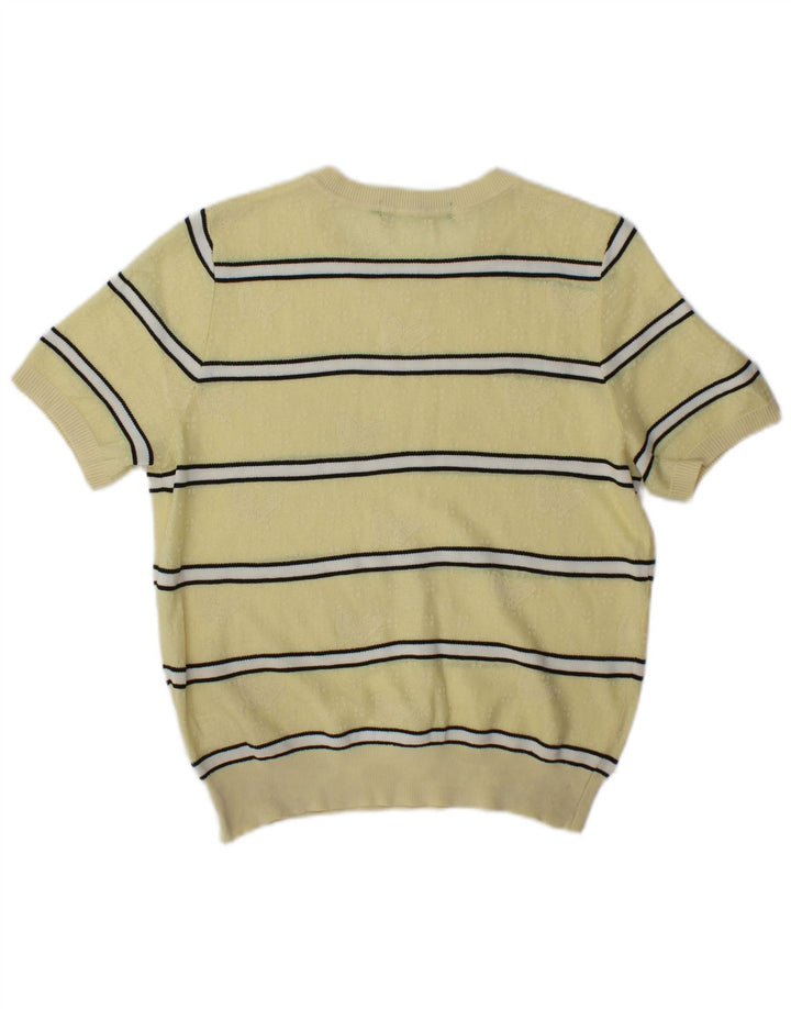 Vintage Womens Crew Neck Jumper Sweater UK 14 Medium Yellow Striped